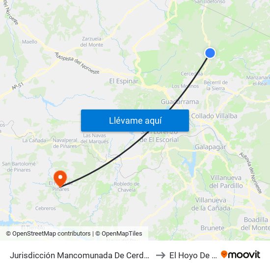 Jurisdicción Mancomunada De Cerdedilla Y Navacerrada to El Hoyo De Pinares map