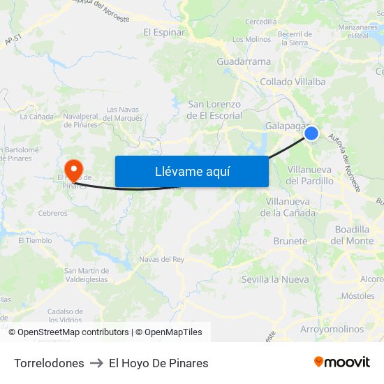 Torrelodones to El Hoyo De Pinares map