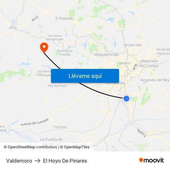 Valdemoro to El Hoyo De Pinares map