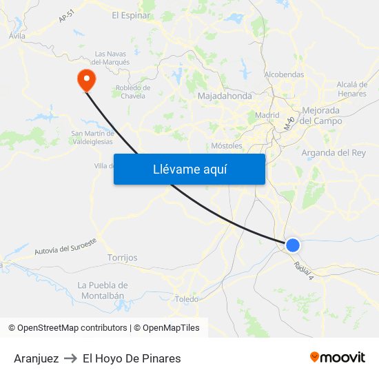 Aranjuez to El Hoyo De Pinares map