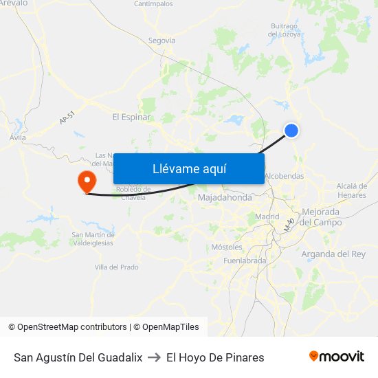 San Agustín Del Guadalix to El Hoyo De Pinares map