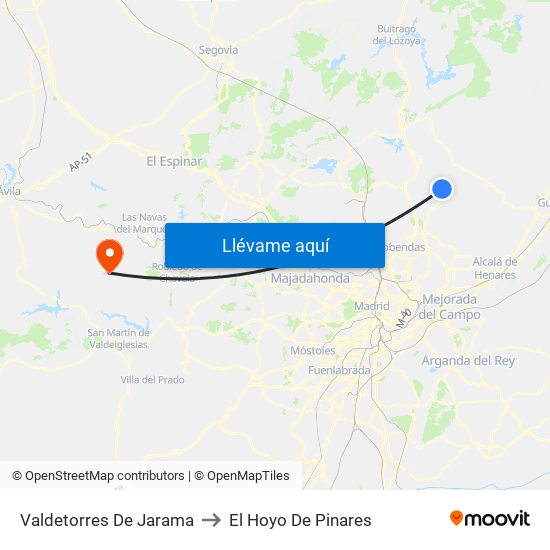 Valdetorres De Jarama to El Hoyo De Pinares map