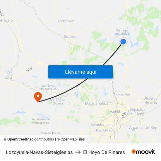 Lozoyuela-Navas-Sieteiglesias to El Hoyo De Pinares map