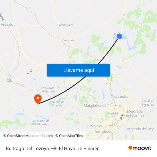 Buitrago Del Lozoya to El Hoyo De Pinares map