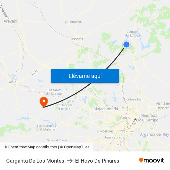Garganta De Los Montes to El Hoyo De Pinares map