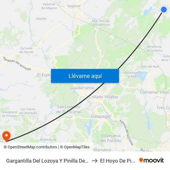 Gargantilla Del Lozoya Y Pinilla De Buitrago to El Hoyo De Pinares map
