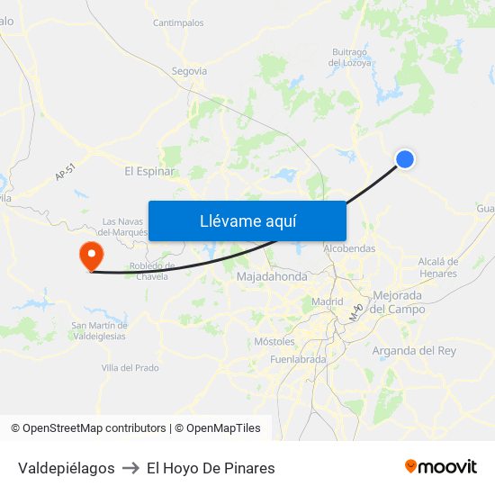 Valdepiélagos to El Hoyo De Pinares map