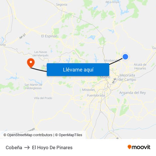 Cobeña to El Hoyo De Pinares map