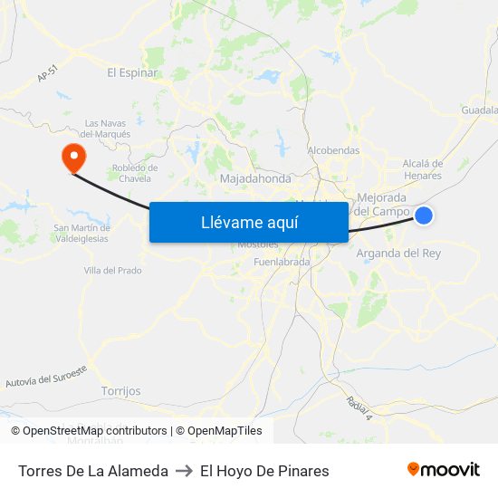Torres De La Alameda to El Hoyo De Pinares map