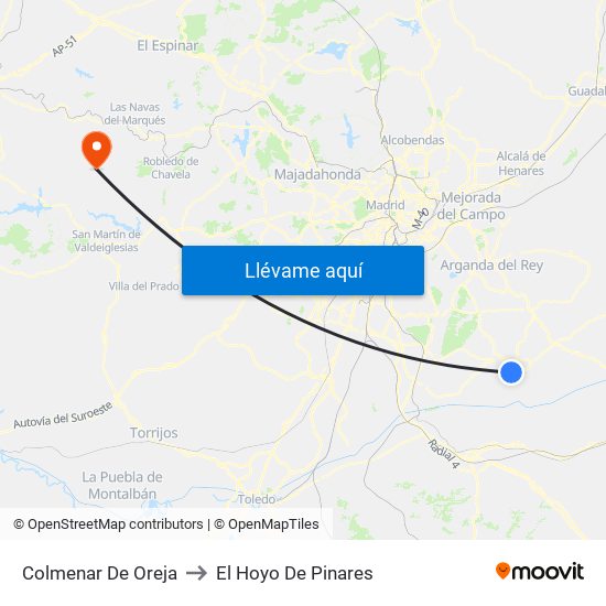 Colmenar De Oreja to El Hoyo De Pinares map