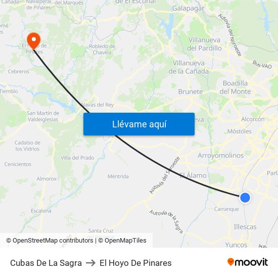 Cubas De La Sagra to El Hoyo De Pinares map