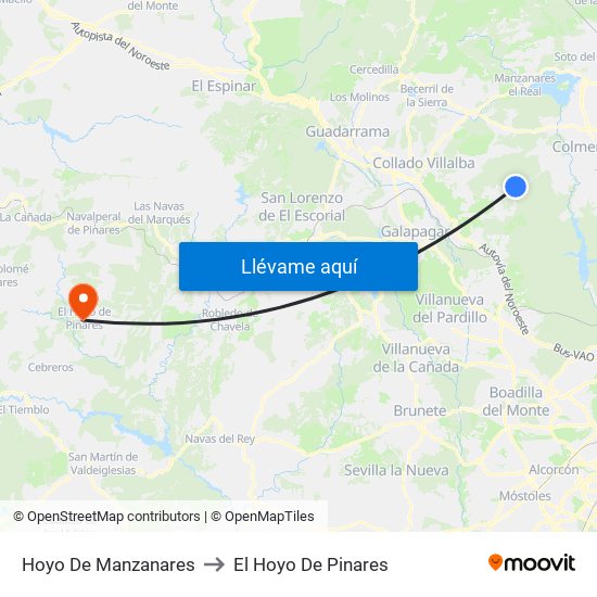 Hoyo De Manzanares to El Hoyo De Pinares map