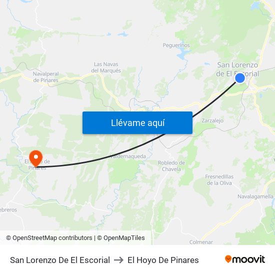 San Lorenzo De El Escorial to El Hoyo De Pinares map