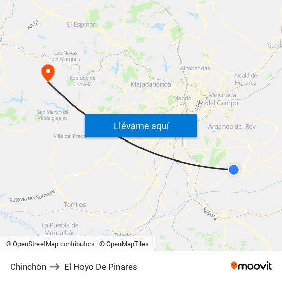 Chinchón to El Hoyo De Pinares map