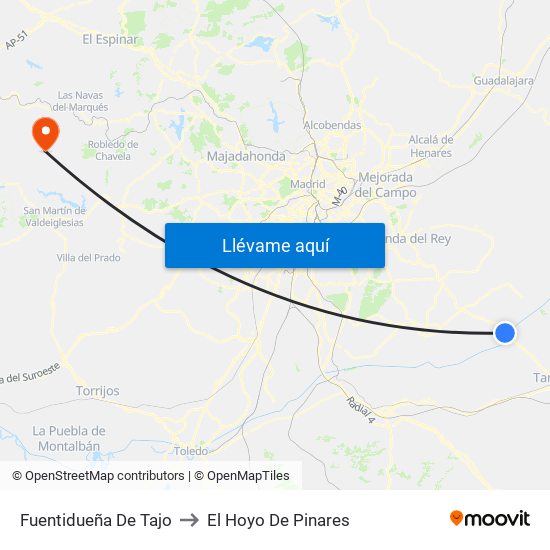 Fuentidueña De Tajo to El Hoyo De Pinares map