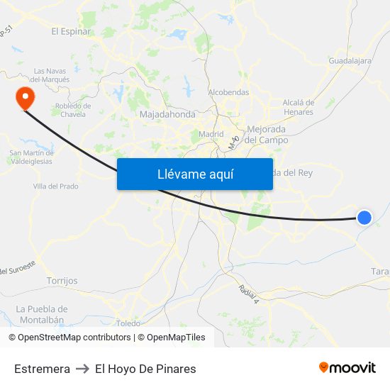 Estremera to El Hoyo De Pinares map