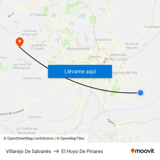 Villarejo De Salvanés to El Hoyo De Pinares map