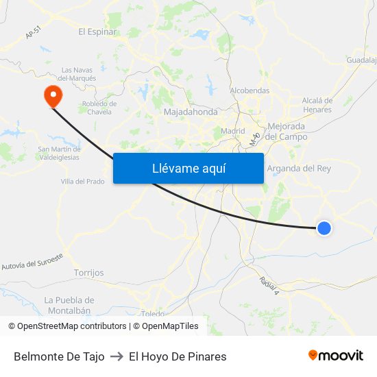Belmonte De Tajo to El Hoyo De Pinares map
