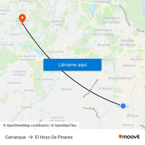 Carranque to El Hoyo De Pinares map