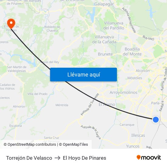 Torrejón De Velasco to El Hoyo De Pinares map