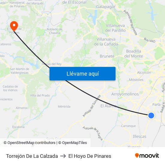 Torrejón De La Calzada to El Hoyo De Pinares map
