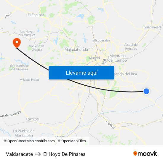 Valdaracete to El Hoyo De Pinares map