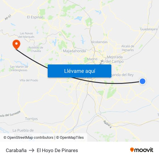 Carabaña to El Hoyo De Pinares map