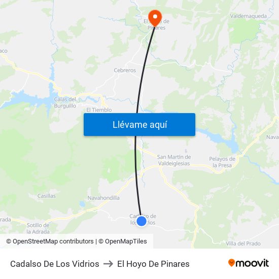 Cadalso De Los Vidrios to El Hoyo De Pinares map