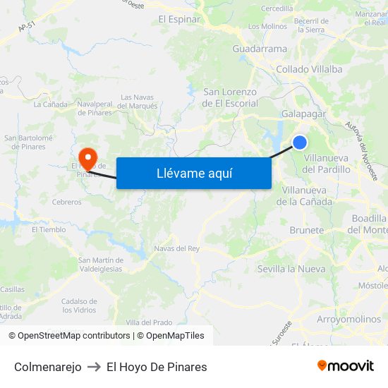 Colmenarejo to El Hoyo De Pinares map