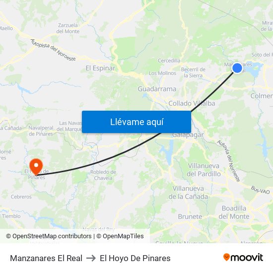 Manzanares El Real to El Hoyo De Pinares map