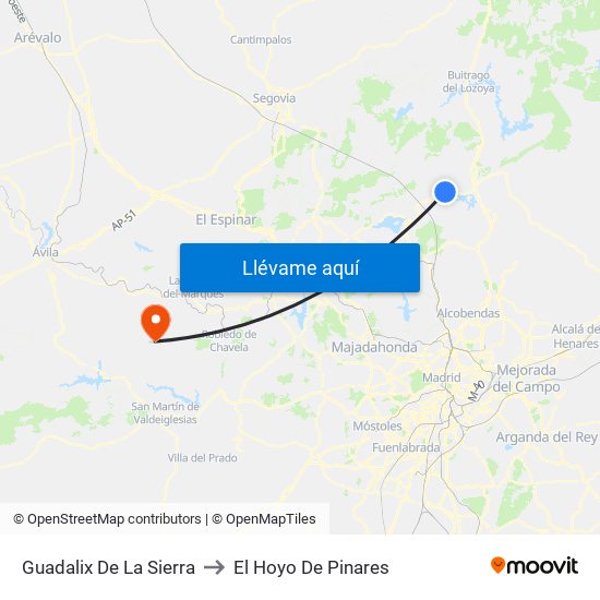 Guadalix De La Sierra to El Hoyo De Pinares map
