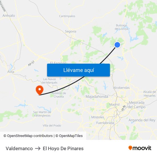 Valdemanco to El Hoyo De Pinares map