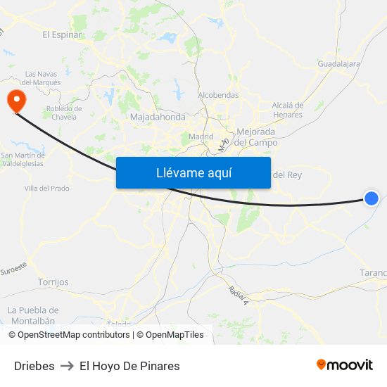 Driebes to El Hoyo De Pinares map