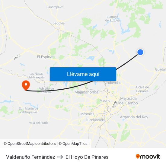 Valdenuño Fernández to El Hoyo De Pinares map
