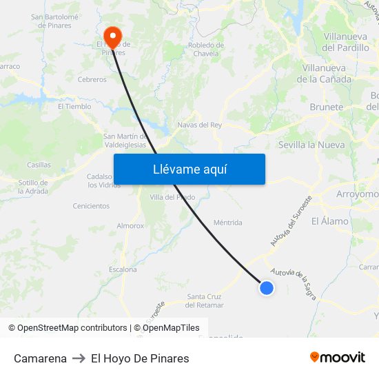Camarena to El Hoyo De Pinares map