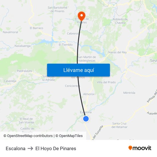 Escalona to El Hoyo De Pinares map
