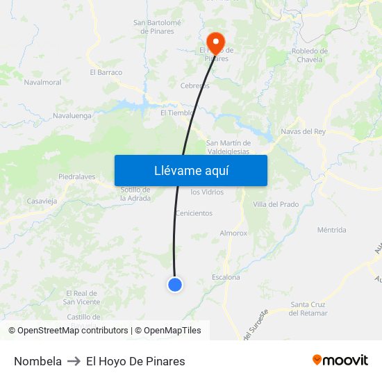 Nombela to El Hoyo De Pinares map