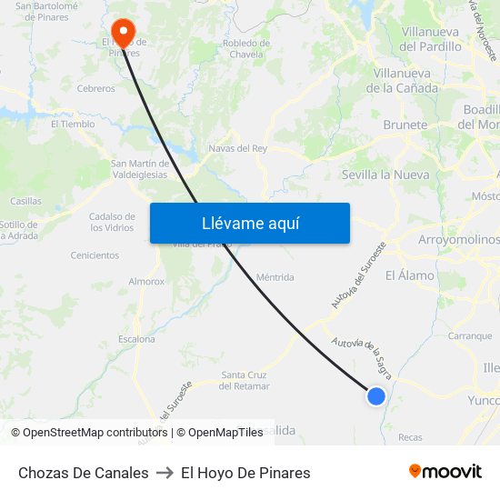 Chozas De Canales to El Hoyo De Pinares map