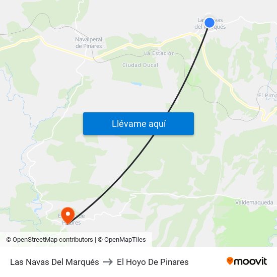 Las Navas Del Marqués to El Hoyo De Pinares map