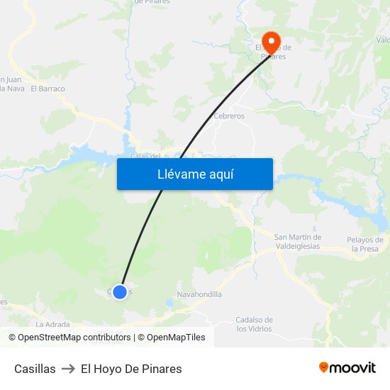 Casillas to El Hoyo De Pinares map