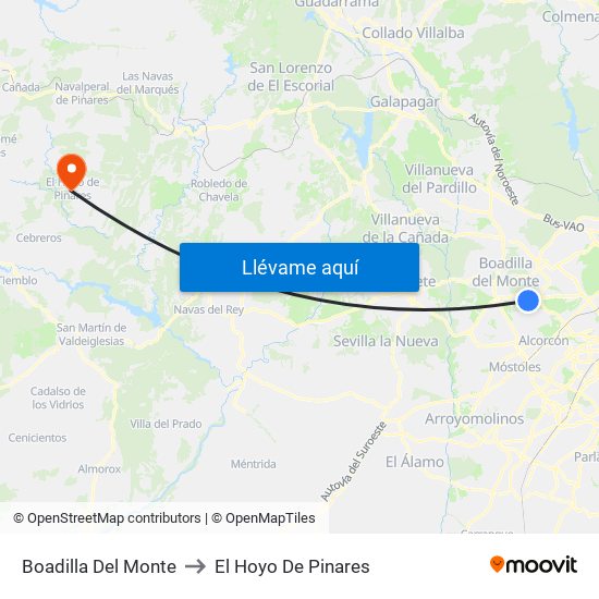 Boadilla Del Monte to El Hoyo De Pinares map