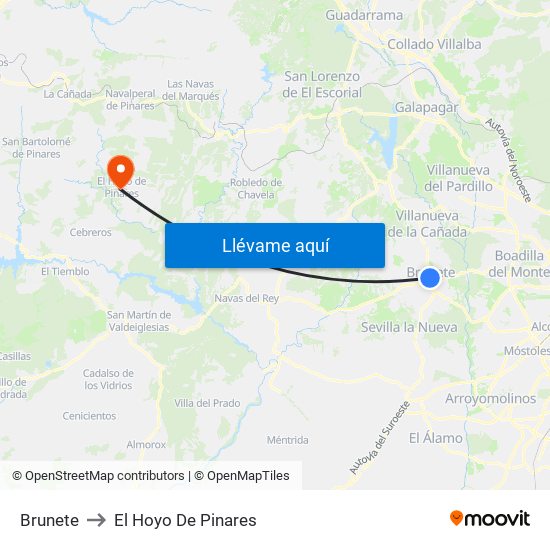 Brunete to El Hoyo De Pinares map