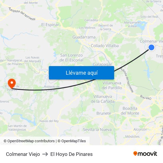 Colmenar Viejo to El Hoyo De Pinares map