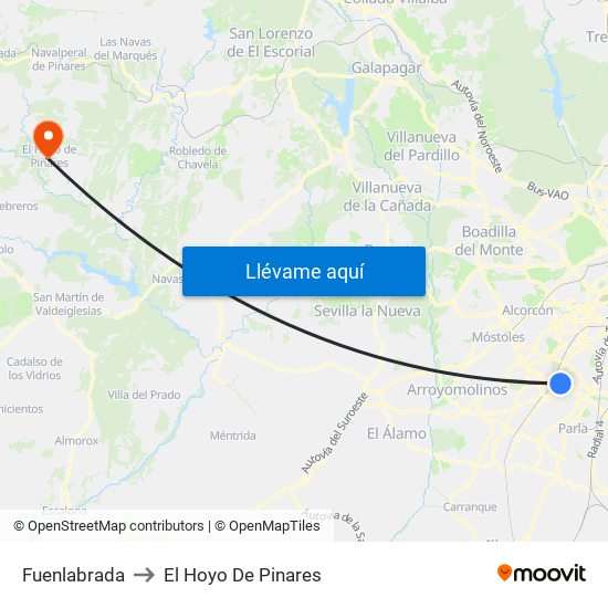 Fuenlabrada to El Hoyo De Pinares map