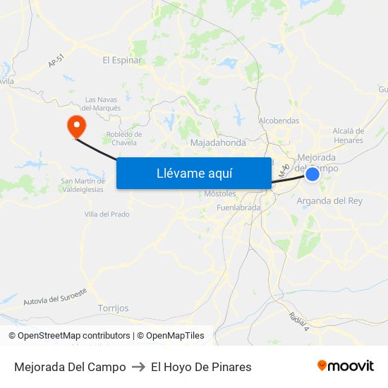 Mejorada Del Campo to El Hoyo De Pinares map
