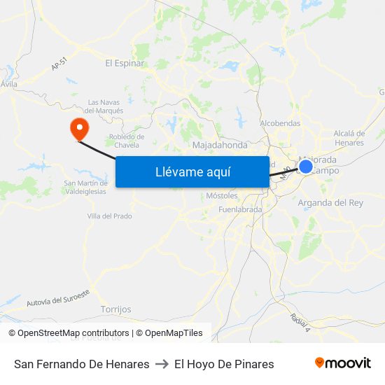 San Fernando De Henares to El Hoyo De Pinares map