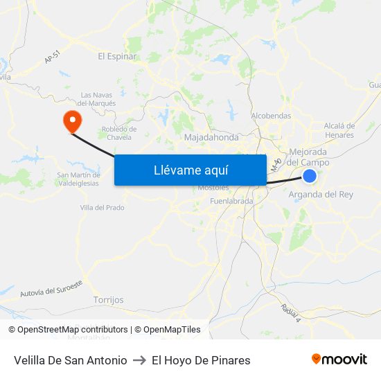 Velilla De San Antonio to El Hoyo De Pinares map