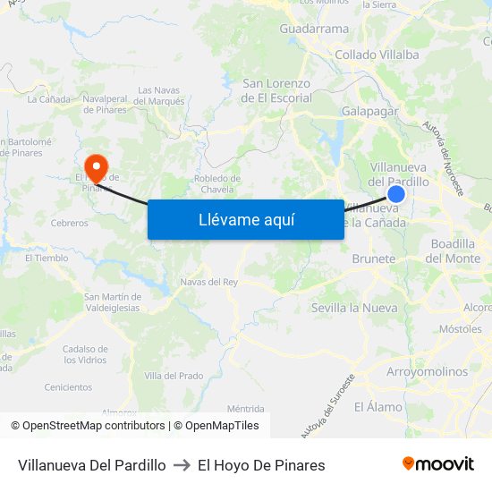 Villanueva Del Pardillo to El Hoyo De Pinares map