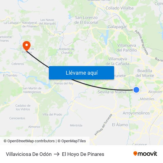 Villaviciosa De Odón to El Hoyo De Pinares map