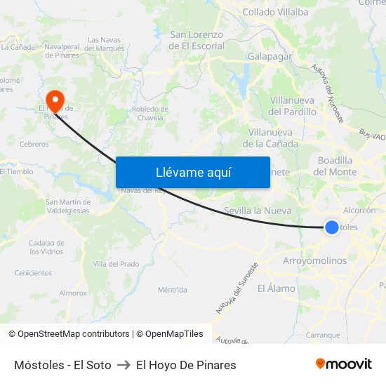 Móstoles - El Soto to El Hoyo De Pinares map